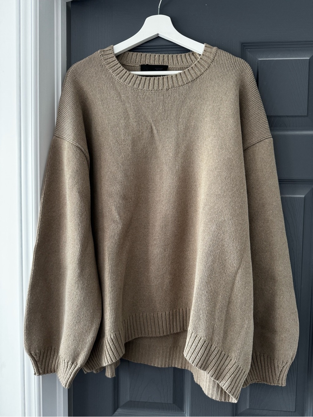 Zara Taupe Oversized Crewneck Sweater